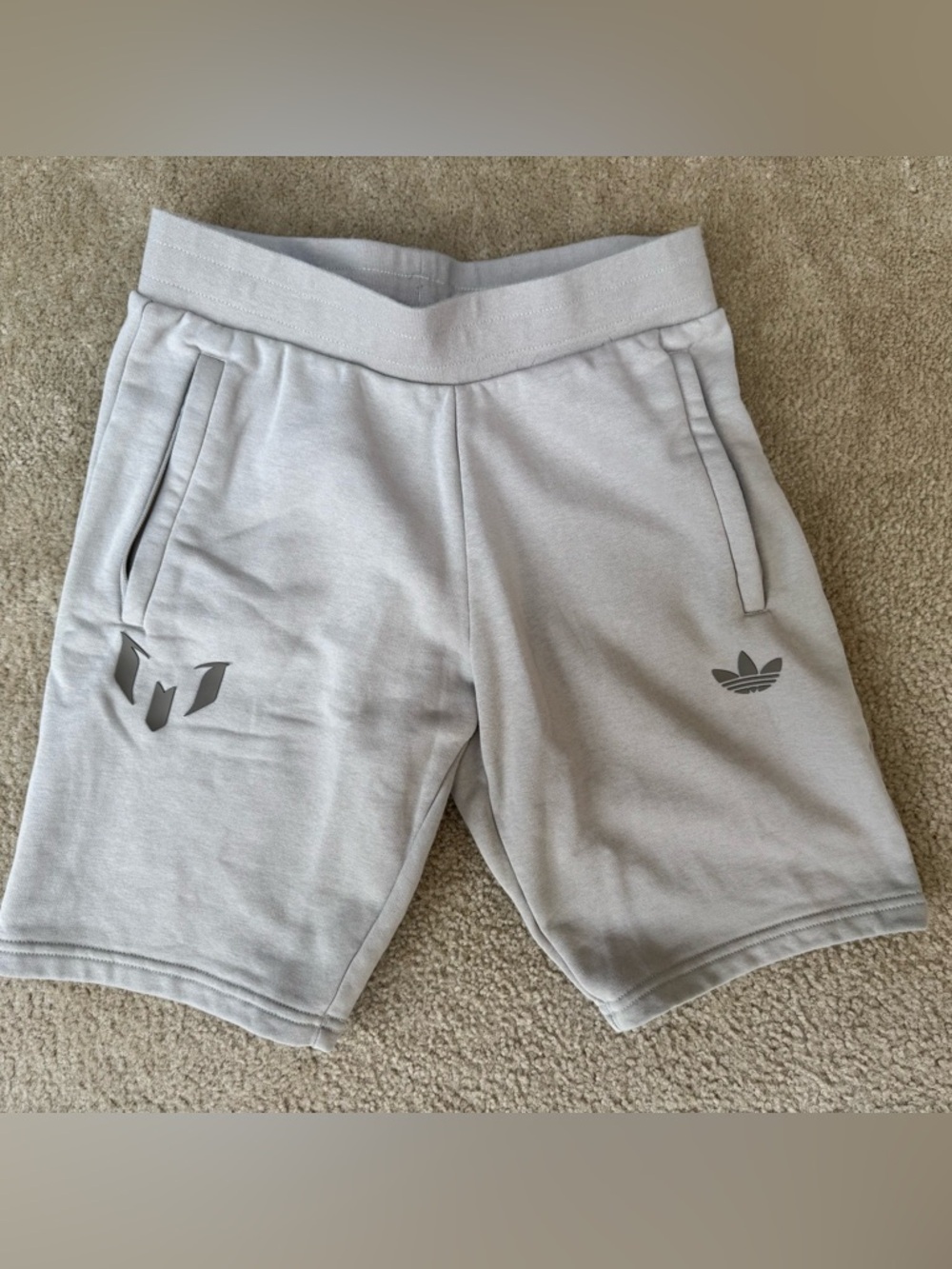 Boys Sz M 11/12Y adidas Light Tan Trefoil Athletic Shorts with Logo Accents